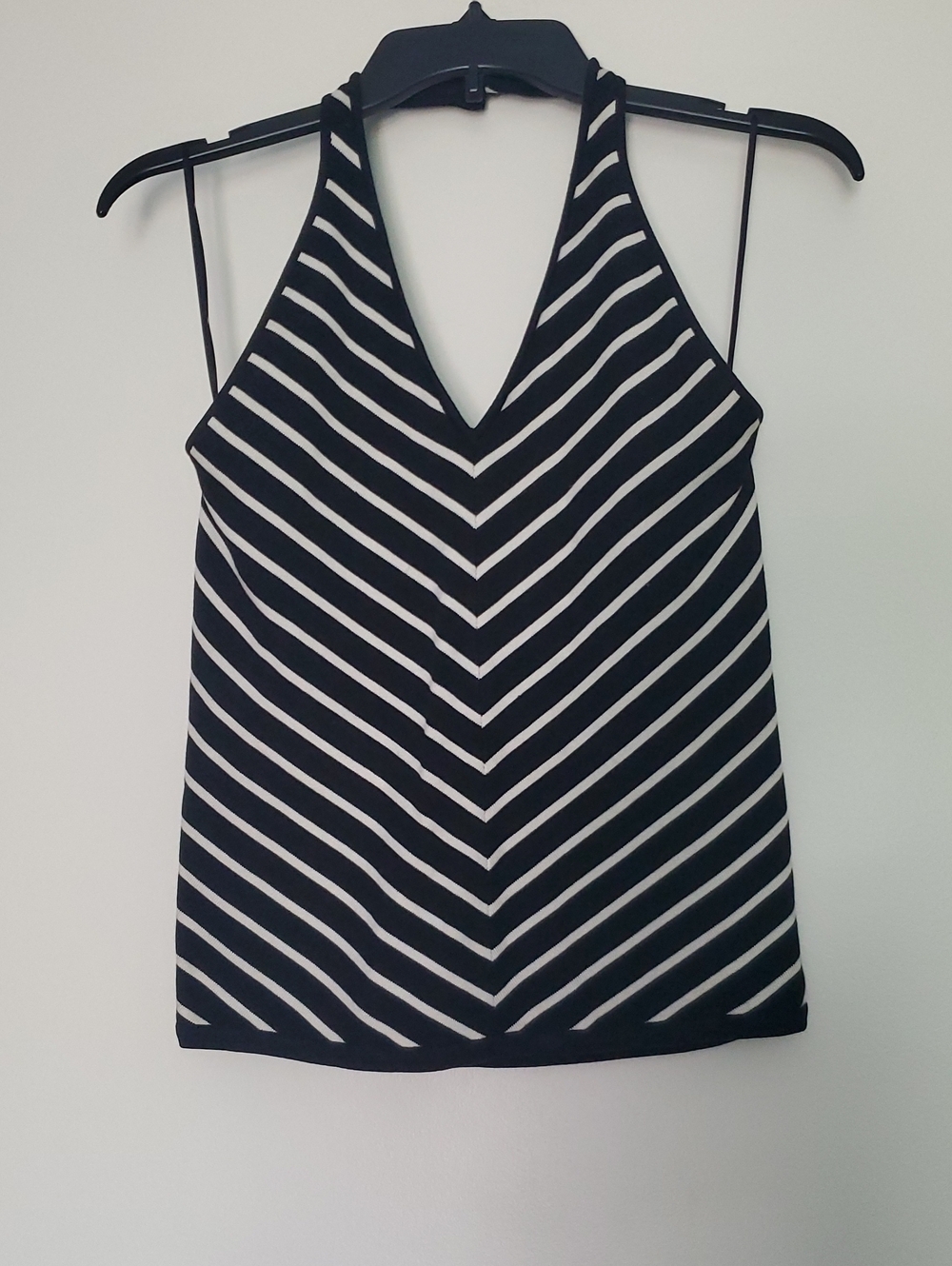 Ralph Lauren Black and White Striped V-Neck Halter Cami